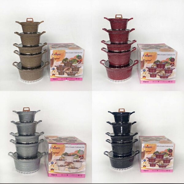 10pcs Granite nonstick cookware set -Red/Black