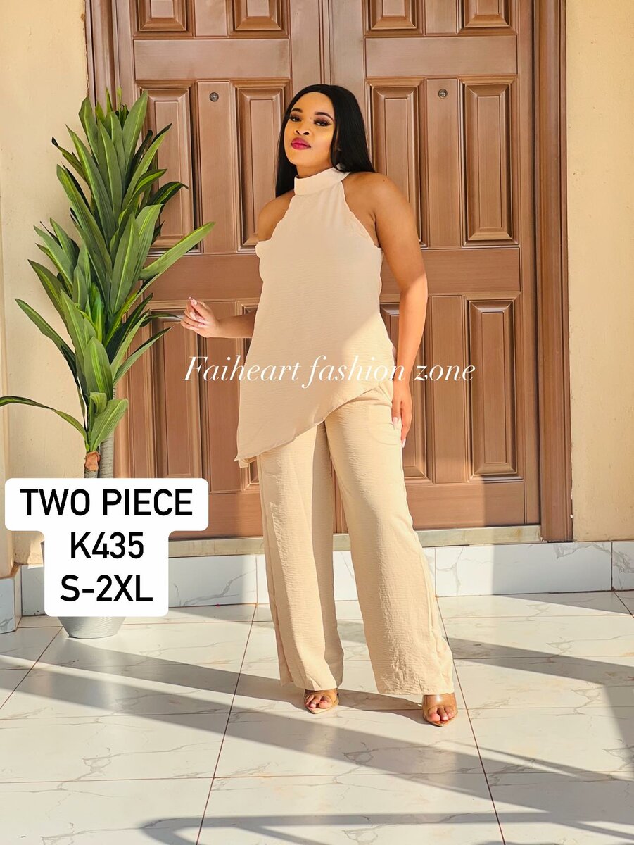 Women's Set Beige Long Sleeveless Top and Pants Sizes: S,M,L,XL,2XL