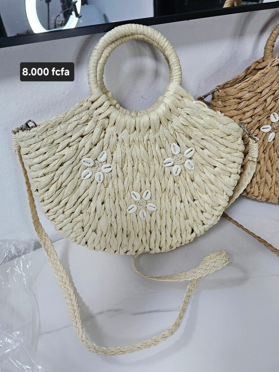 Mini sac en paille kaki et beige