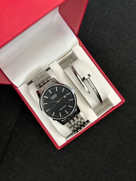 Casio watch and bangle set (silver)