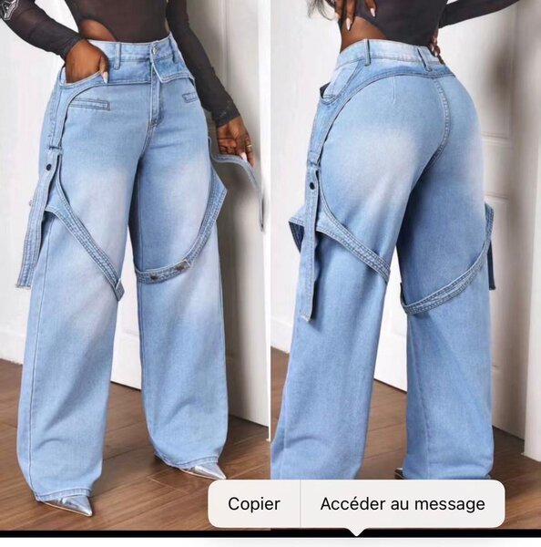 Jean cargo taille haute à décorations