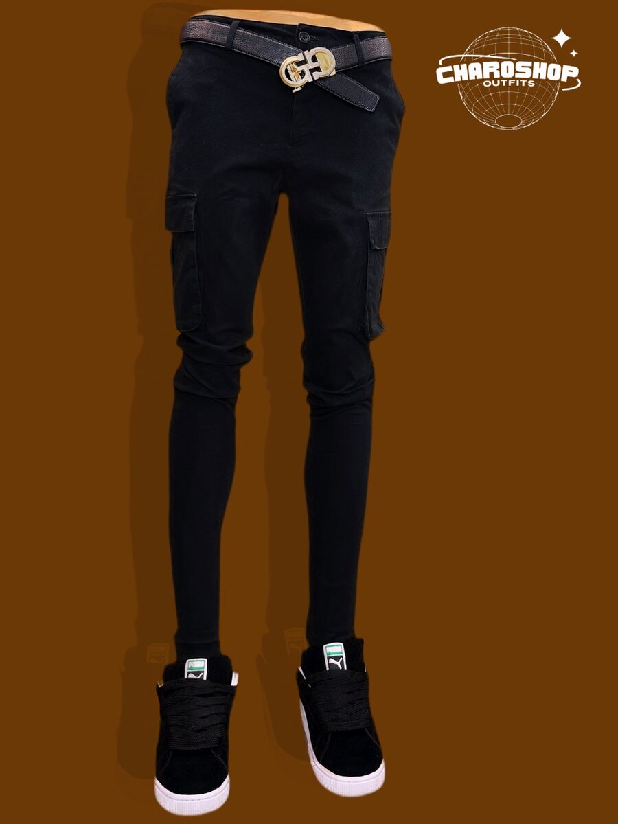 Pantalon cargo slim noir homme