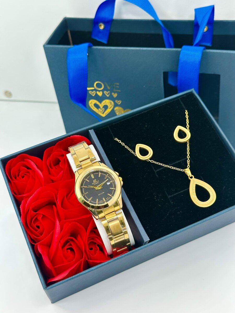 Coffret Montre et Bijoux Dorés