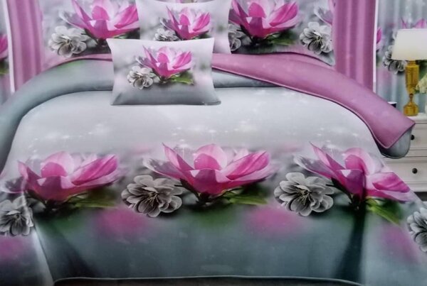 Bedding set with multi-colored print, 5 pieces, Queen size
