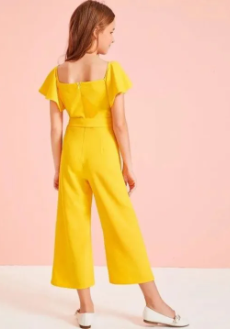 Girls Flutter Sleeve Zip Back Belted Jumpsuit ( Fabric Lawn) ( Size 5 Yrs To 16 Yrs)