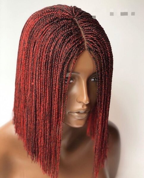 Mixed wine blonde blunt cut braided micro wig