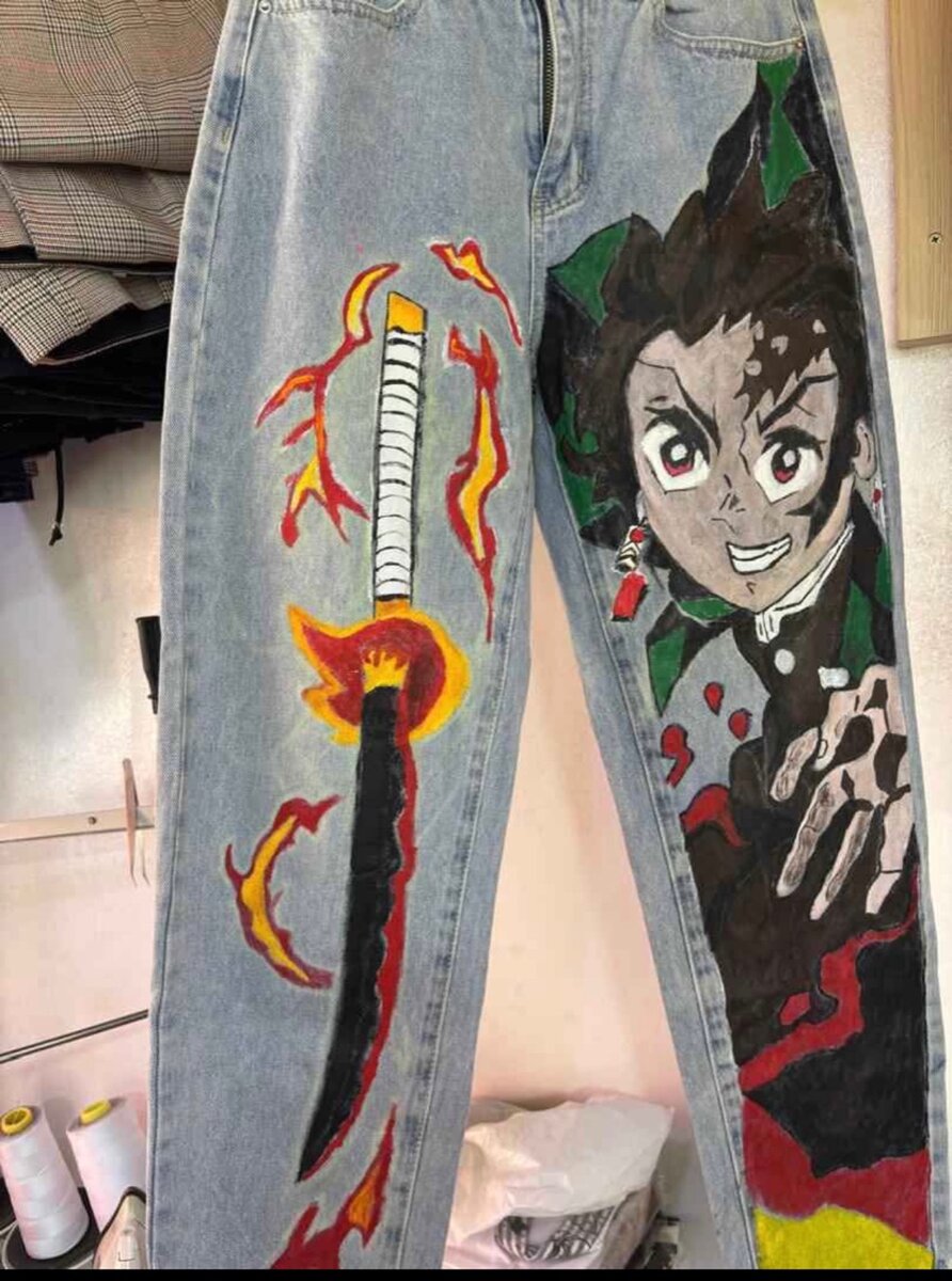 Jeans peints à la main Kimetsu
