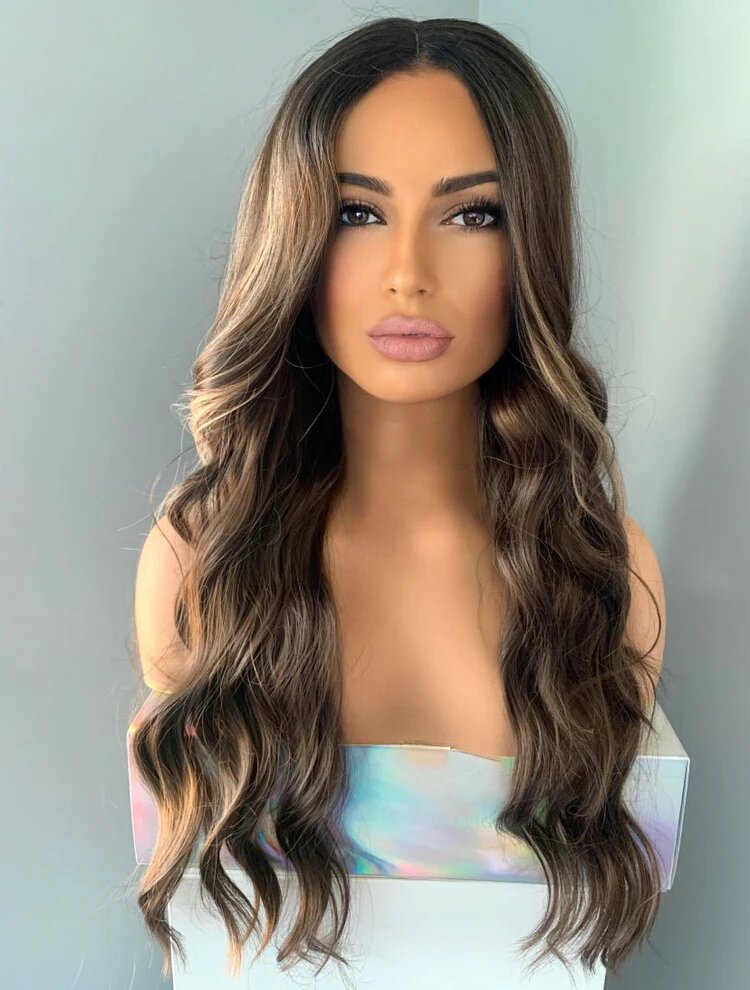TATIANNA" - WAVY BROWN LACE FRONT WIG WITH HIGHLIGHTS