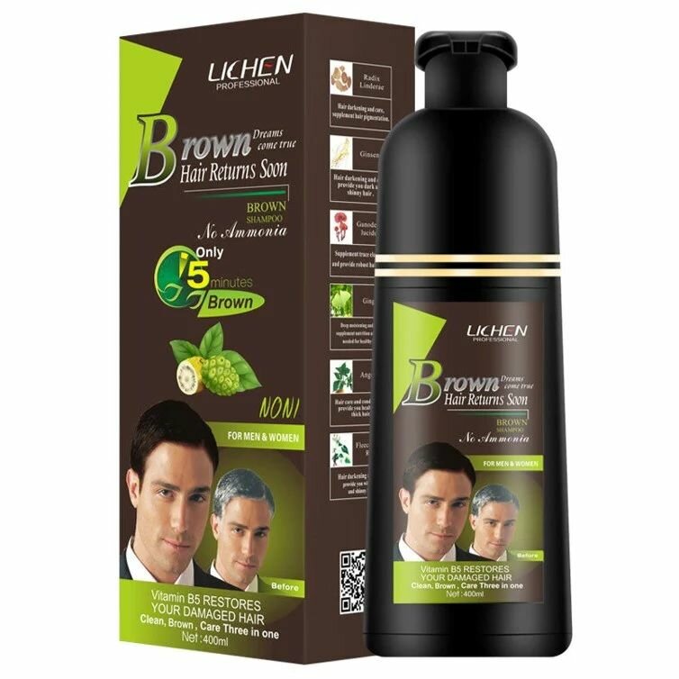 Lichen Hair Color Dark Brown Shampoo 400ml (Large)