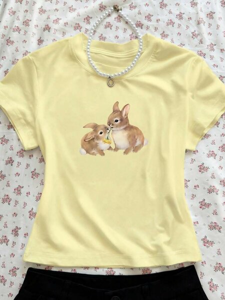 T-shirt jaune lapins mignons