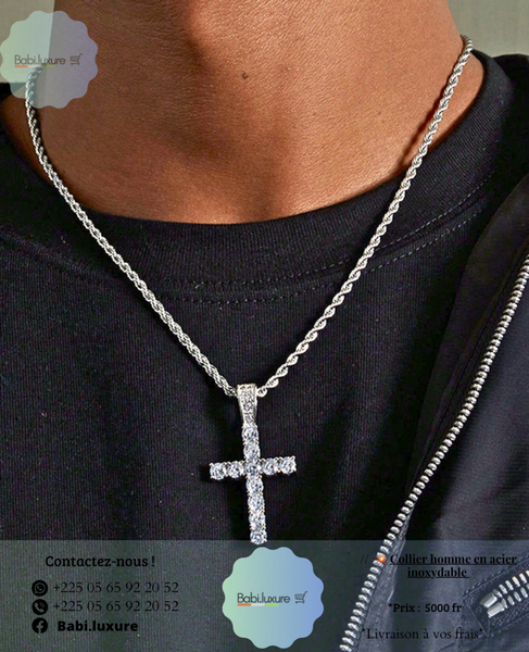Collier Croix en Acier Homme