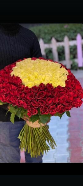 Bouquet de roses rouges et jaunes
