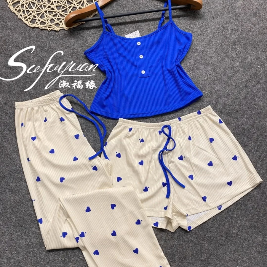 Pyjama Femme Coeurs Bleu