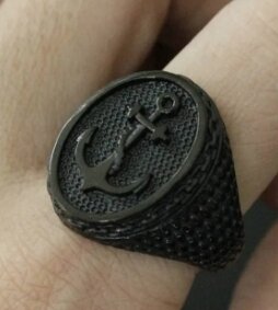 Turkish Anchor Design Black/Gold Ring Matte Polish Titanium Ring For Men And Boy/Women