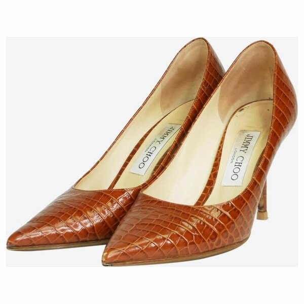 Escarpins en cuir croco marron