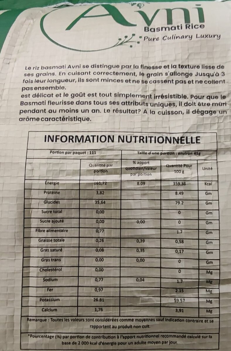Riz Basmatio bio Avni 10kg