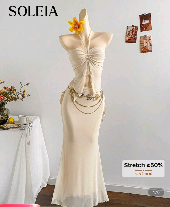 Robe élégante extensible crème