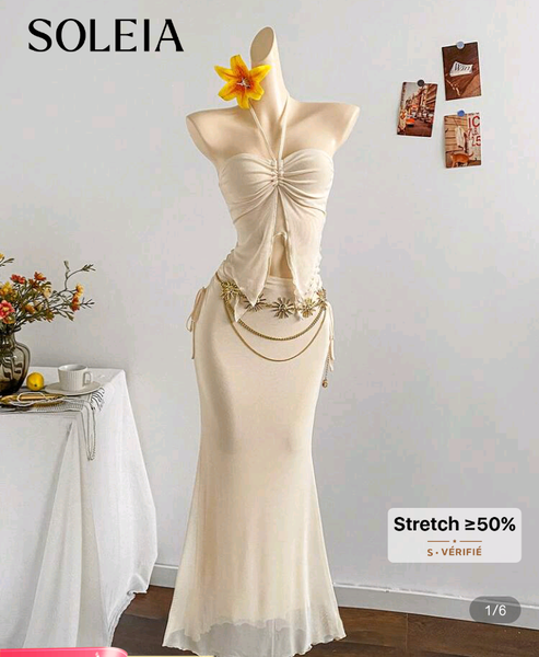 Robe élégante extensible crème