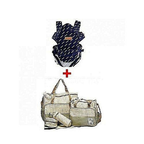 Sac à Langer Marron + Porte-Bébé (Kangourou) - Bleu