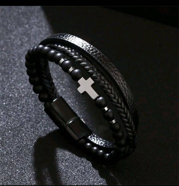 Bracelet Homme Noir Croix