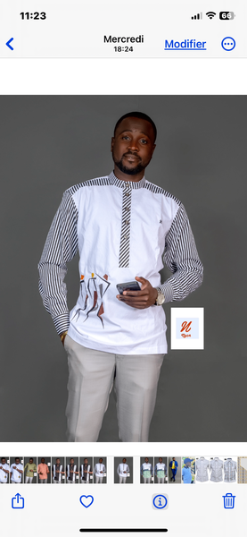 Chemise col maho brodée