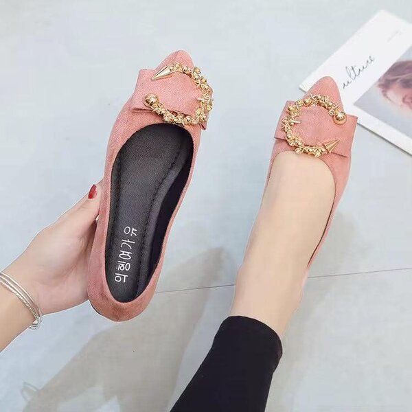Pointed Toe Women's shoes, Decorative metal, Solid color, Comfortable, Non-slip, Flat sole, Fashionable Casual Loafers