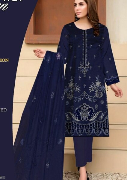 3 pcs women's unstitched Embroidered suit Lawn