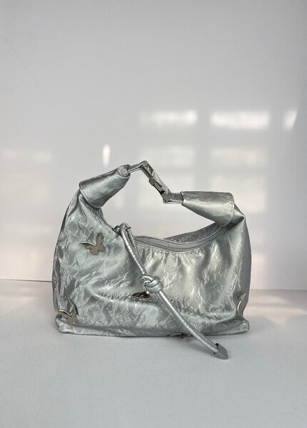 Silver Butterfly satin handbag