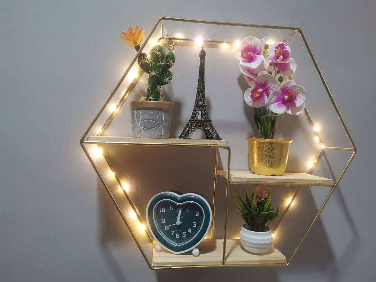 Metallic Hexagonal Shelf with light