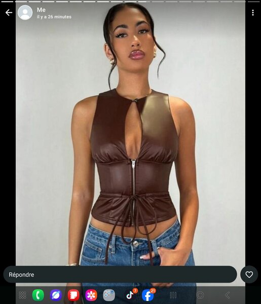 Top en cuir marron pour femme