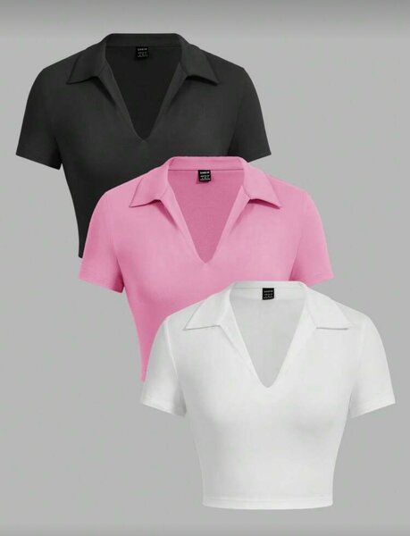 Top court col V femme