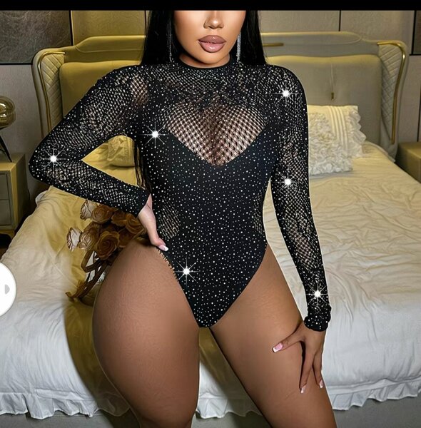 Body pailleté à manches longues