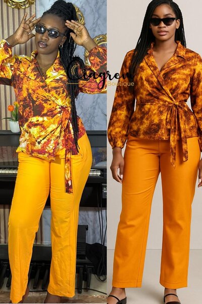 Ensemble blouse et pantalon vibrant