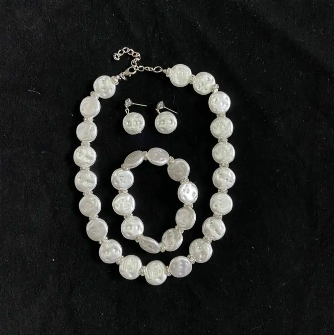 Pearl Jewelry Set - Necklace, Bracelet, Earrings
