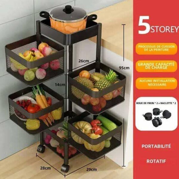 Étagère de Cuisine Rotative 5 Niveaux pour Fruits et Légumes