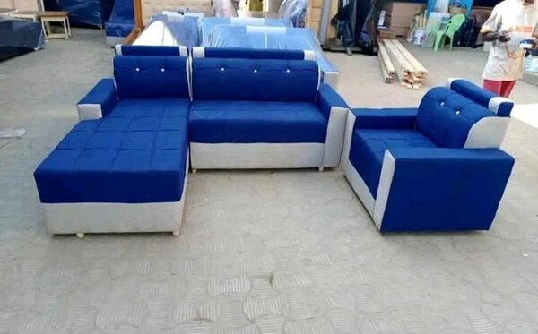 Canapé modulable bleu et blanc