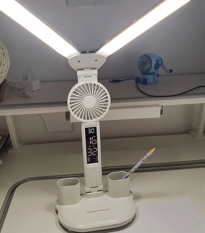 Smart study lamp with fan,pen holder , time and temperature
