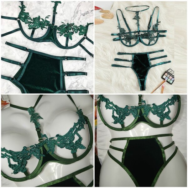 Ensemble de lingerie en dentelle verte