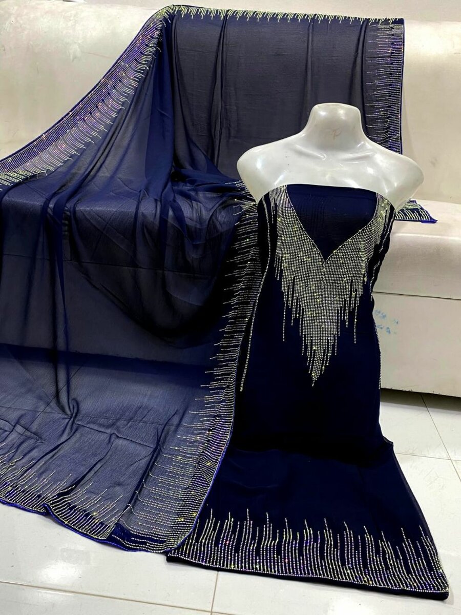 Chiffon cut stone work 2 pc ,6 colour available dc free