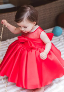 Baby Girl Dress Red Birthday Dress ( Fabric Silk)