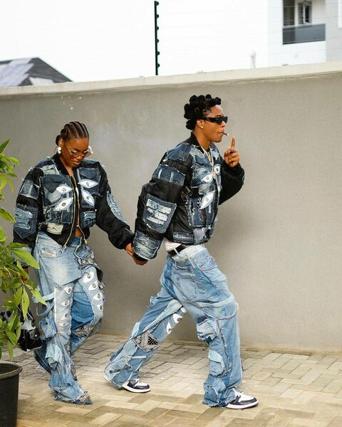 CompletVeste en jean patchwork