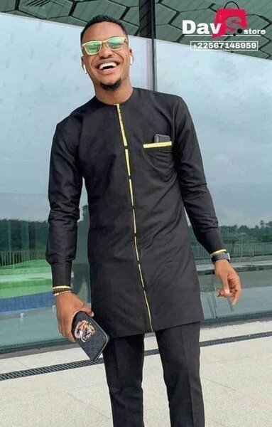 Tunique homme brodé noir