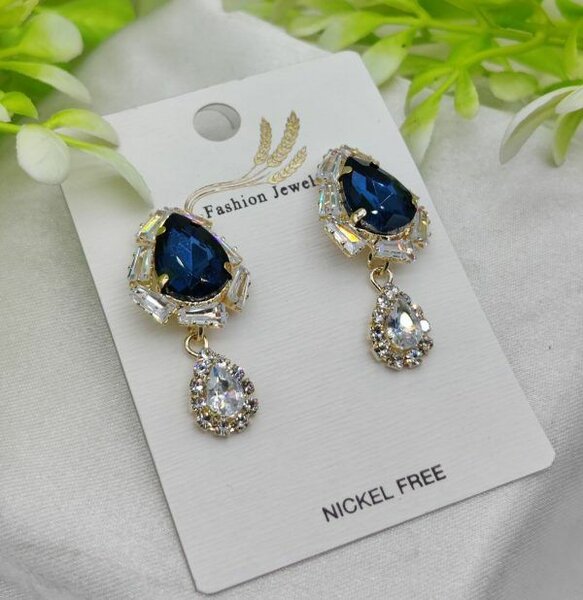 Imported Elegant Royal Blue Earrings With Crystal Accents