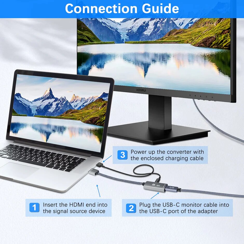 HDMI mâle vers USB-C femelle avec câble Type-C,convertisseur