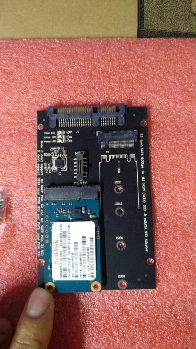 Адаптер M.2 MSATA 30/42/60/80 мм НА SATA