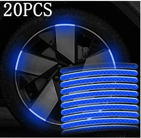 20 Pcs Car Wheel Hub Reflective Sticker Tire Rim Reflective Strips Luminous Sticker for Night Driving Blue