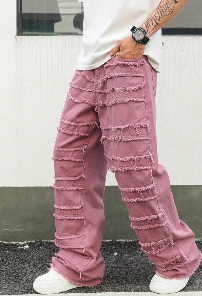 Jeans décontractés roses déchirés