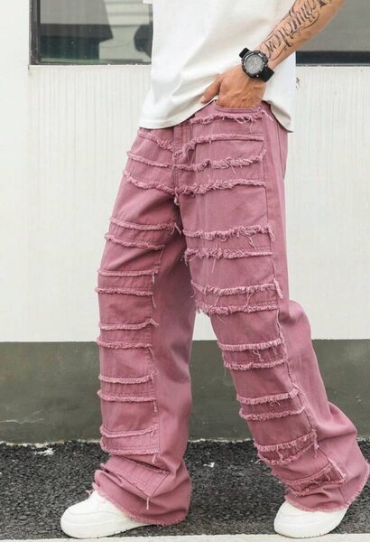 Jeans décontractés roses déchirés