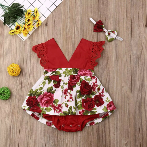 Robe Bébé Fleurs Rouge Élégante