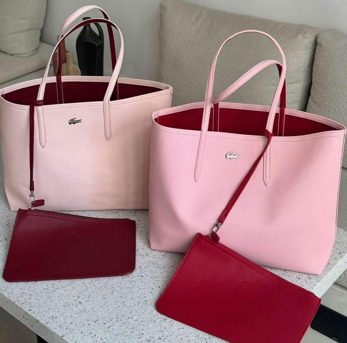 Cabas en cuir rose et rouge